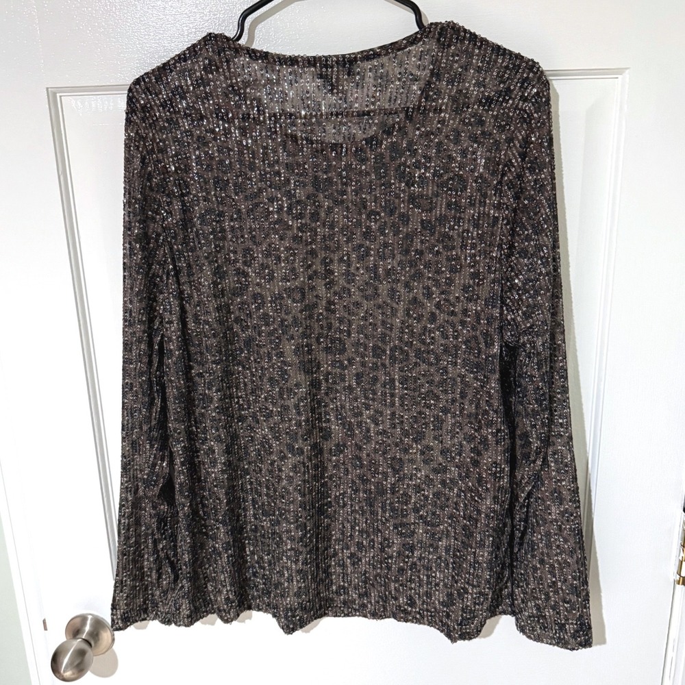 Torrid Womens Plus Size 2 Leopard Sequin Long Sleeve Ribbed Knit Top Brown Black - Picture 3 of 3